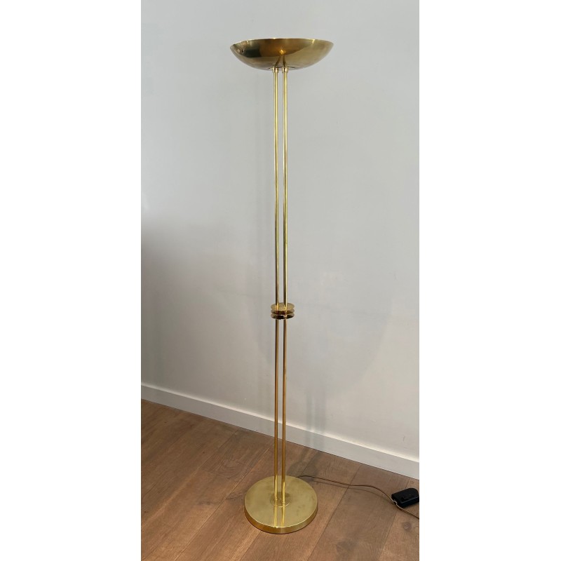 Lampadaire Design en Laiton Style Art Déco, Travail Français, vers 1970