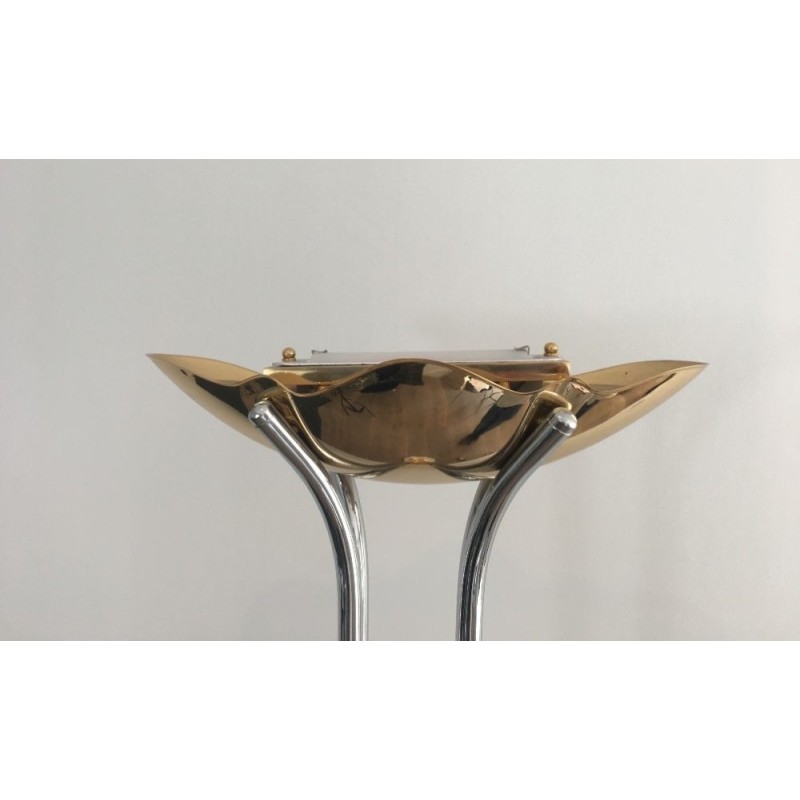 Lampadaire de parquet en Chrome, Laiton et Marbre