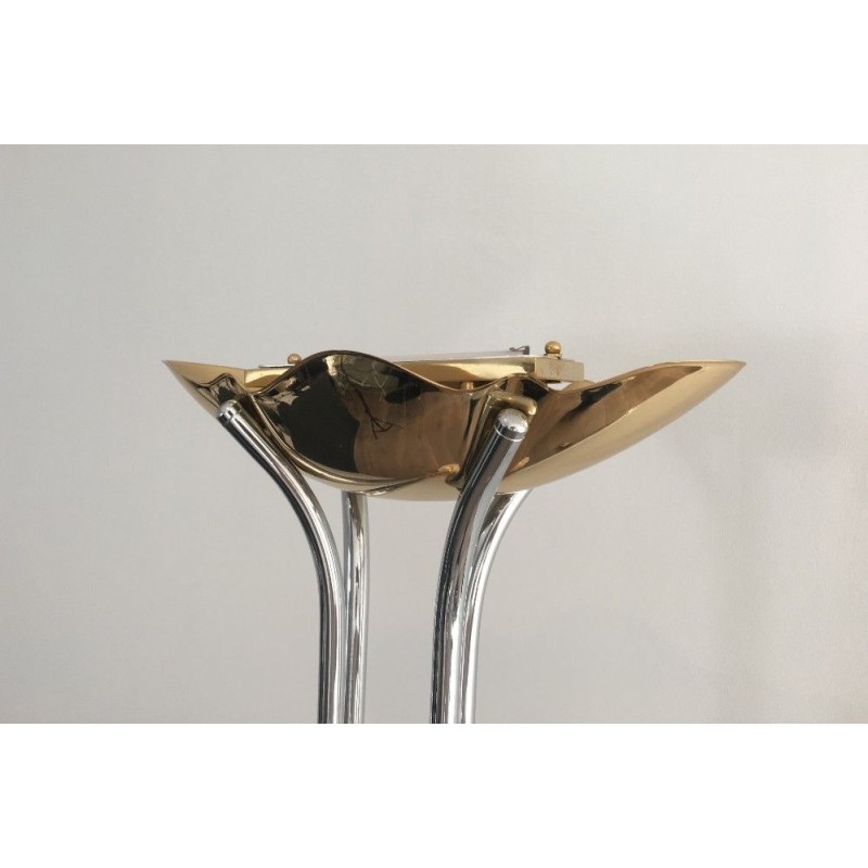 Lampadaire de parquet en Chrome, Laiton et Marbre