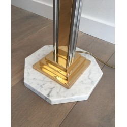 Lampadaire de parquet en Chrome, Laiton et Marbre
