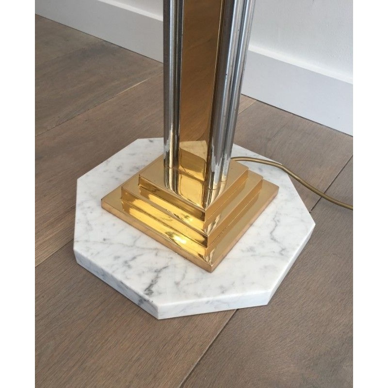 Lampadaire de parquet en Chrome, Laiton et Marbre