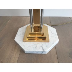 Lampadaire de parquet en Chrome, Laiton et Marbre
