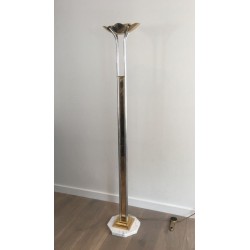 Lampadaire de parquet en Chrome, Laiton et Marbre