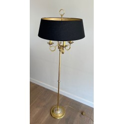Pair of Neoclassical Steel and Brass Lamps, Hunting Horns, Style of Maison Charles, circa 1940