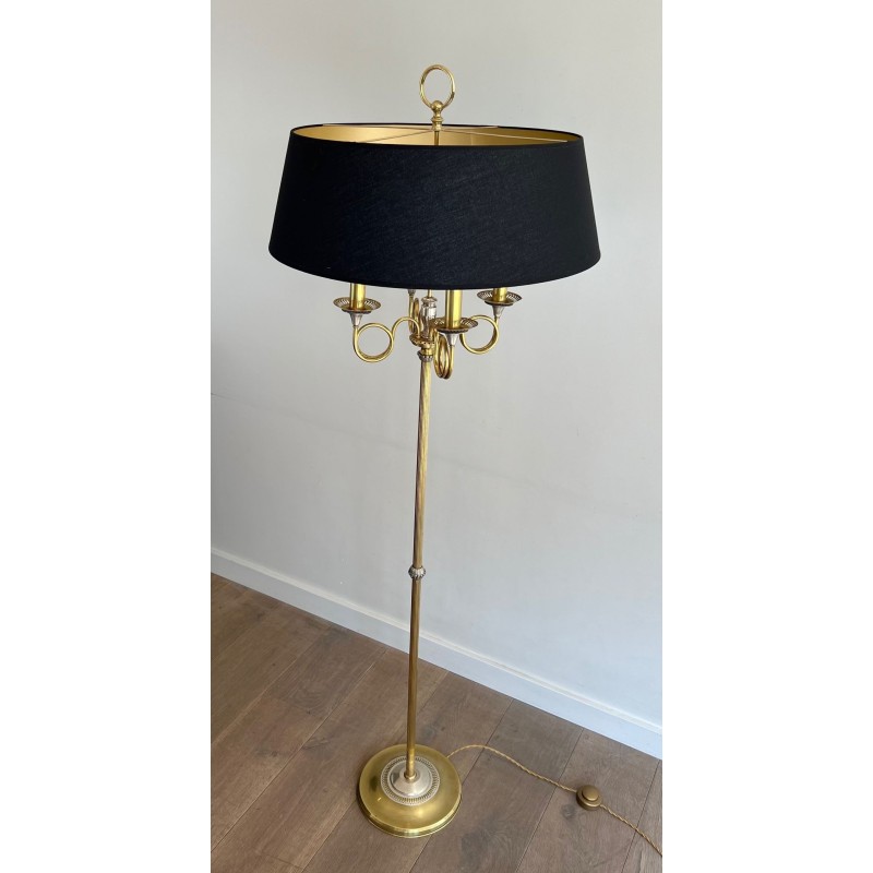 Pair of Neoclassical Steel and Brass Lamps, Hunting Horns, Style of Maison Charles, circa 1940