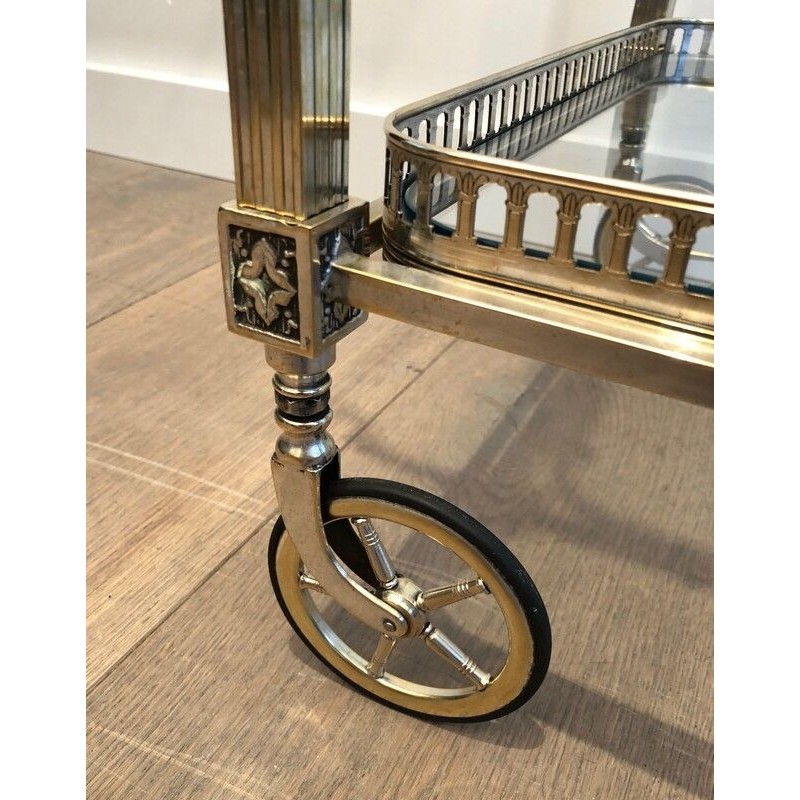 Rare Table Roulante en Métal Argenté et Laiton