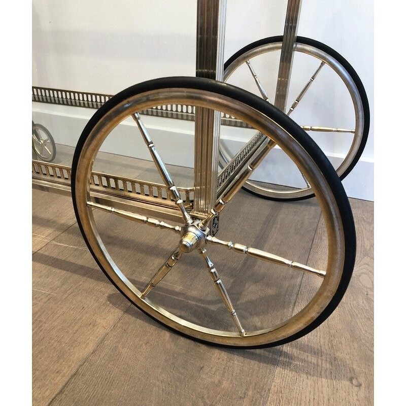 Rare Table Roulante en Métal Argenté et Laiton