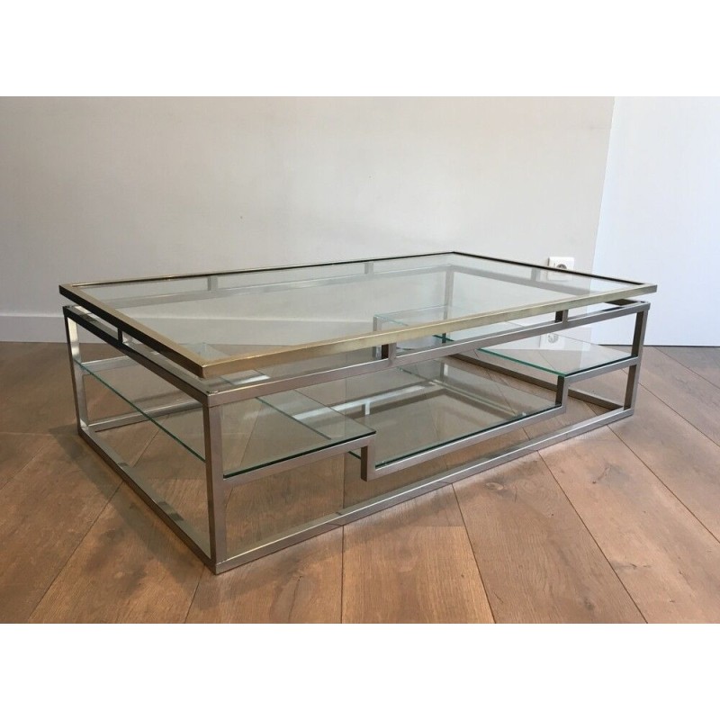 Table Basse Design en Chrome et Laiton