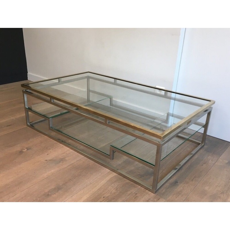 Table Basse Design en Chrome et Laiton