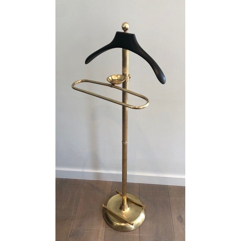Neoclassical Style Brass and Black Lacquered Wood Valet