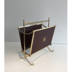 Mahogany and Brass Magazine Rack Attributed to Maison Jansen