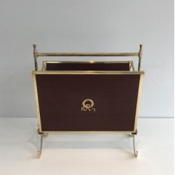 Mahogany and Brass Magazine Rack Attributed to Maison Jansen