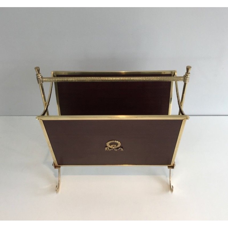 Mahogany and Brass Magazine Rack Attributed to Maison Jansen