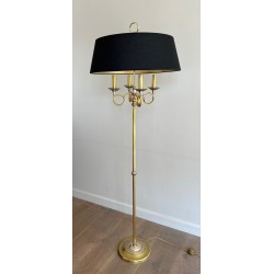 Paire de Lampadaires de Parquet en Acier Brossé et Laiton. Dans le goût de la Maison Charles