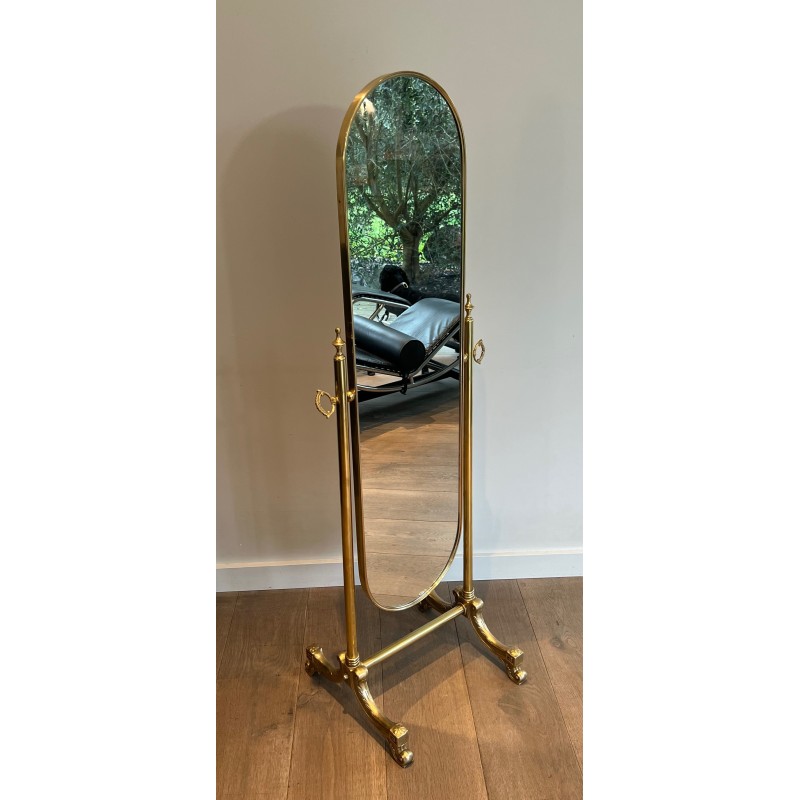 Neoclassical Style Brass Psyche Mirror