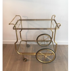 Neoclassical Style Brass Drinks Trolley with Glass Trays by Maison Jansen
