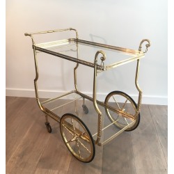 Neoclassical Style Brass Drinks Trolley with Glass Trays by Maison Jansen