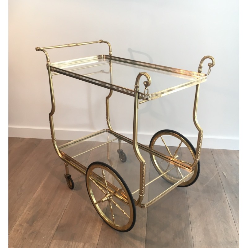 Neoclassical Style Brass Drinks Trolley with Glass Trays by Maison Jansen
