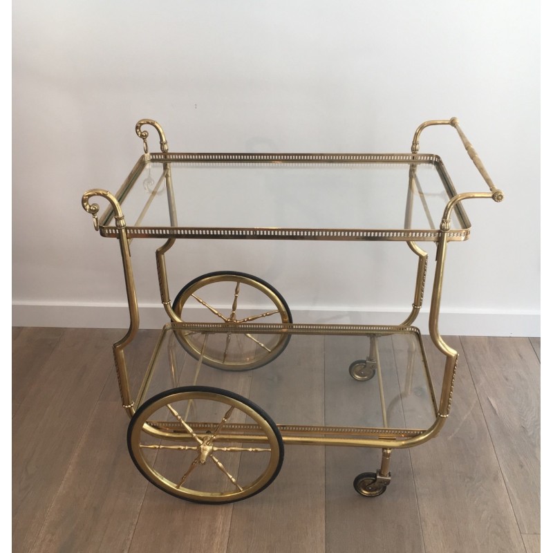 Neoclassical Style Brass Drinks Trolley with Glass Trays by Maison Jansen