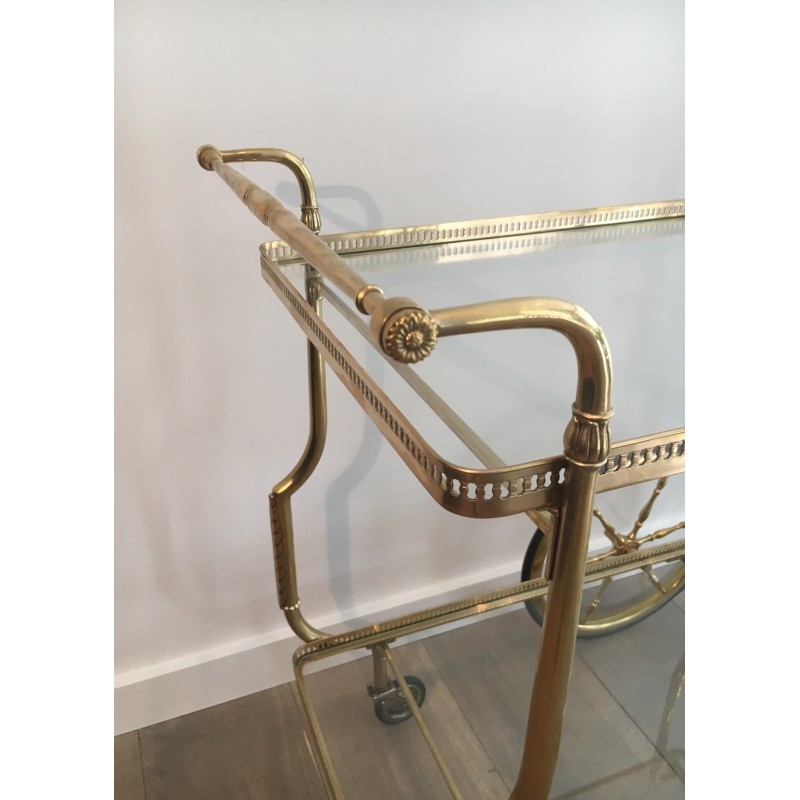 Neoclassical Style Brass Drinks Trolley with Glass Trays by Maison Jansen
