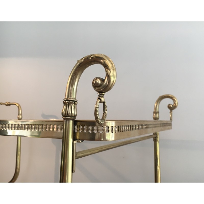 Neoclassical Style Brass Drinks Trolley with Glass Trays by Maison Jansen