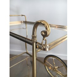Neoclassical Style Brass Drinks Trolley with Glass Trays by Maison Jansen