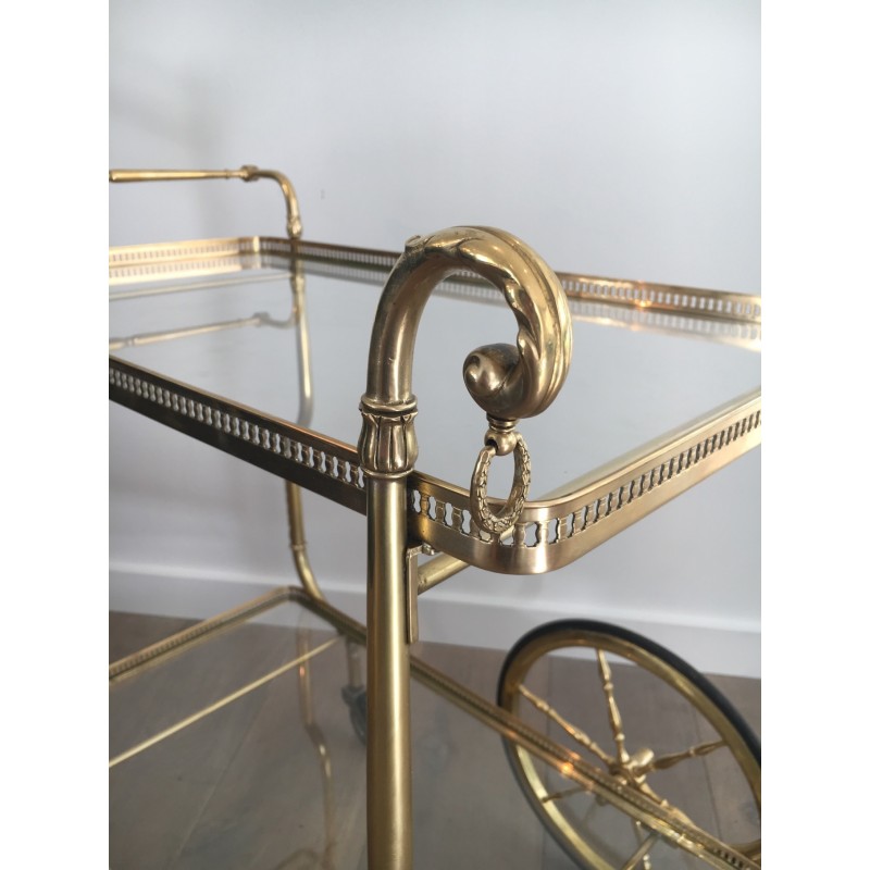 Neoclassical Style Brass Drinks Trolley with Glass Trays by Maison Jansen