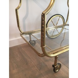 Neoclassical Style Brass Drinks Trolley with Glass Trays by Maison Jansen