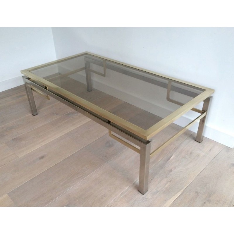 Brushed Steel and Brass Coffee Table by Guy Lefèvre for Maison Jansen