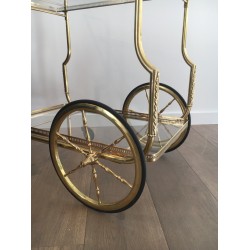 Neoclassical Style Brass Drinks Trolley with Glass Trays by Maison Jansen