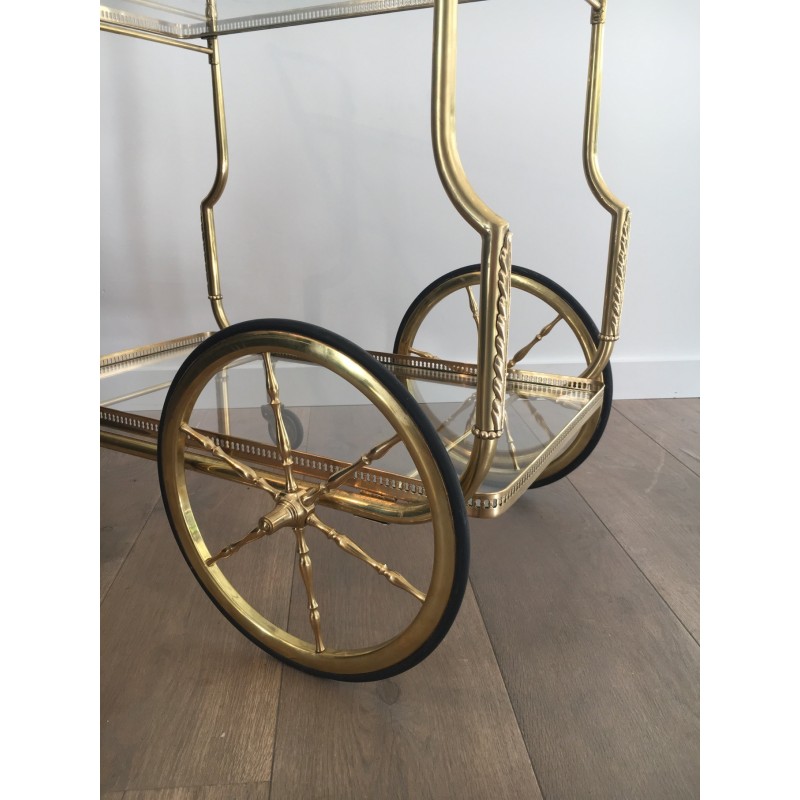Neoclassical Style Brass Drinks Trolley with Glass Trays by Maison Jansen