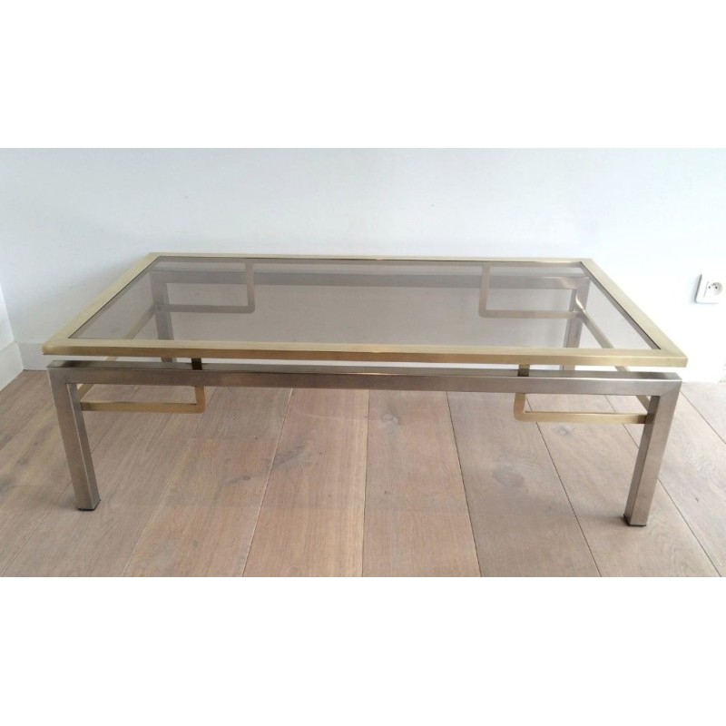 Table Basse en Acier Brossé et Laiton de Guy Lefèvre pour la Maison Jansen