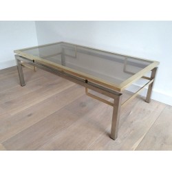 Table Basse en Acier Brossé et Laiton de Guy Lefèvre pour la Maison Jansen