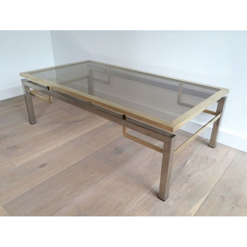 Brushed Steel and Brass Coffee Table by Guy Lefèvre for Maison Jansen