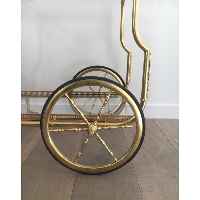 Neoclassical Style Brass Drinks Trolley with Glass Trays by Maison Jansen