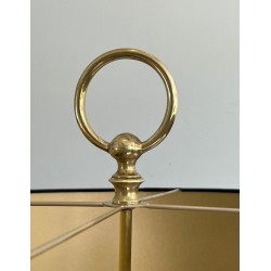 Paire de Lampadaires Néoclassiques Acier Laiton, Cors de Chasse, Maison Charles, vers 1940