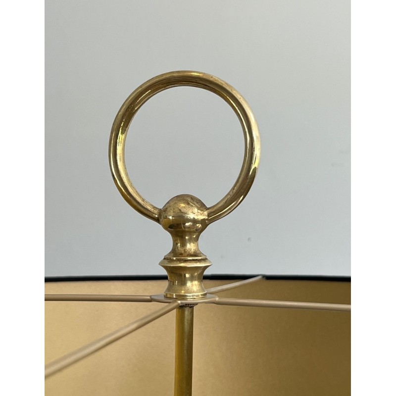Pair of Neoclassical Steel and Brass Lamps, Hunting Horns, Style of Maison Charles, circa 1940