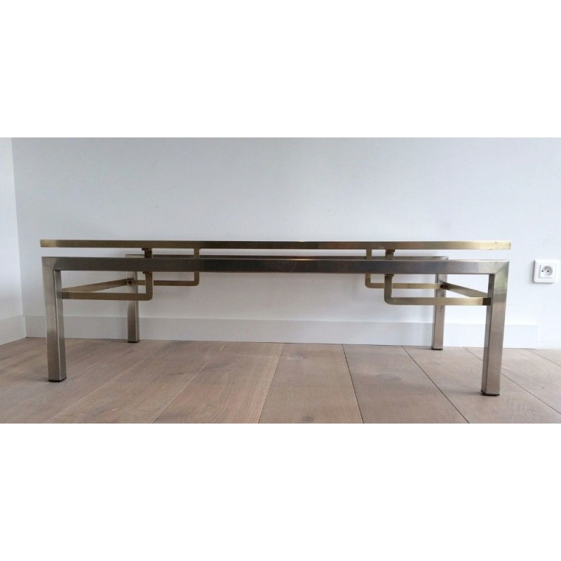 Brushed Steel and Brass Coffee Table by Guy Lefèvre for Maison Jansen