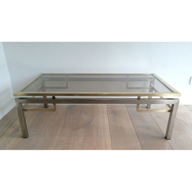 Brushed Steel and Brass Coffee Table by Guy Lefèvre for Maison Jansen