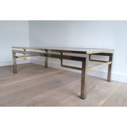Brushed Steel and Brass Coffee Table by Guy Lefèvre for Maison Jansen