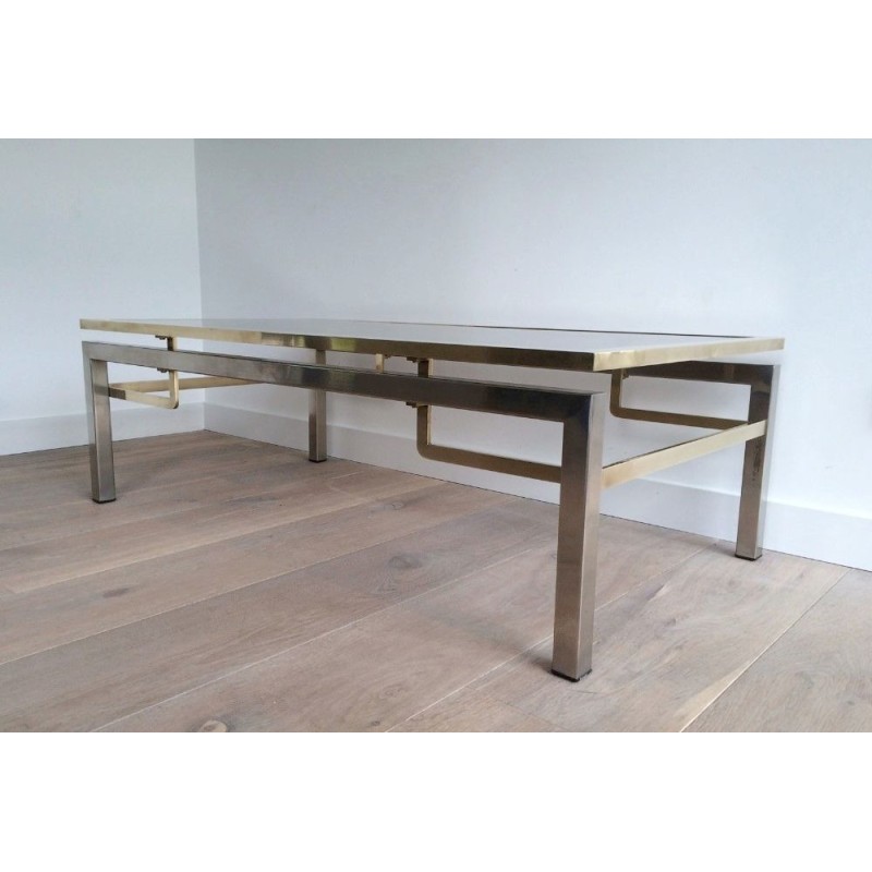 Table Basse en Acier Brossé et Laiton de Guy Lefèvre pour la Maison Jansen