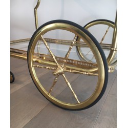 Neoclassical Style Brass Drinks Trolley with Glass Trays by Maison Jansen