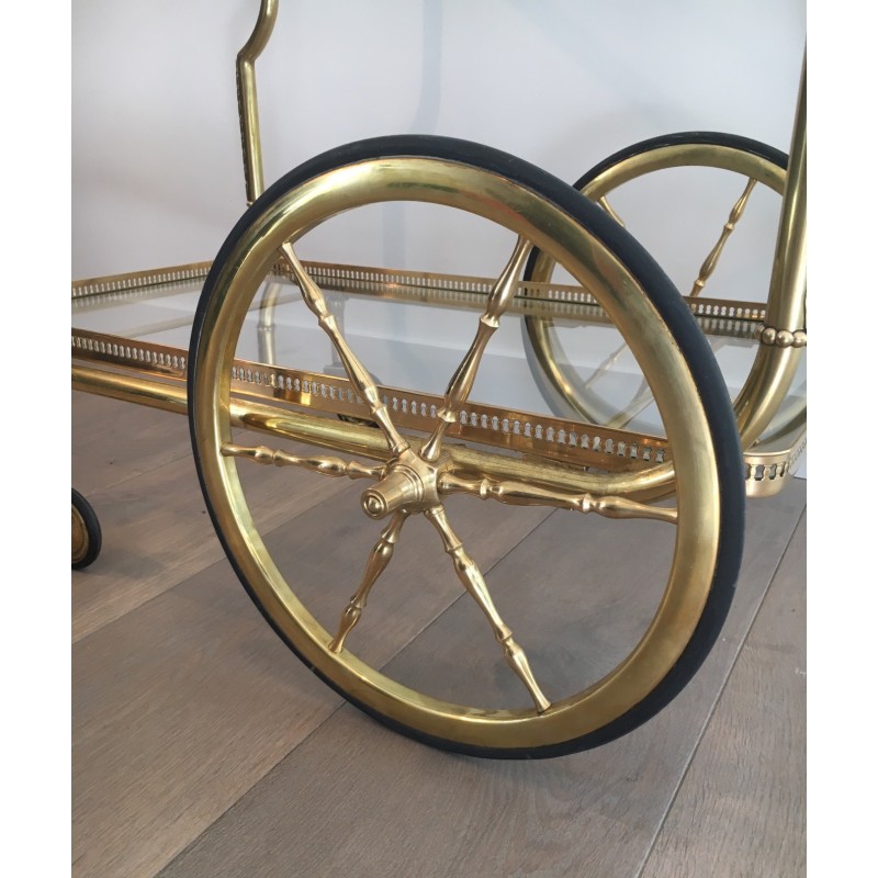 Neoclassical Style Brass Drinks Trolley with Glass Trays by Maison Jansen
