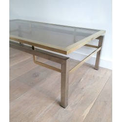 Brushed Steel and Brass Coffee Table by Guy Lefèvre for Maison Jansen