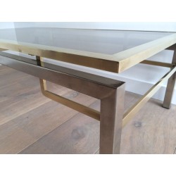 Table Basse en Acier Brossé et Laiton de Guy Lefèvre pour la Maison Jansen