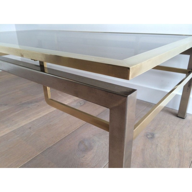 Table Basse en Acier Brossé et Laiton de Guy Lefèvre pour la Maison Jansen