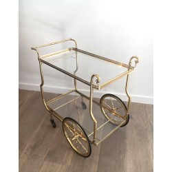 Neoclassical Style Brass Drinks Trolley with Glass Trays by Maison Jansen