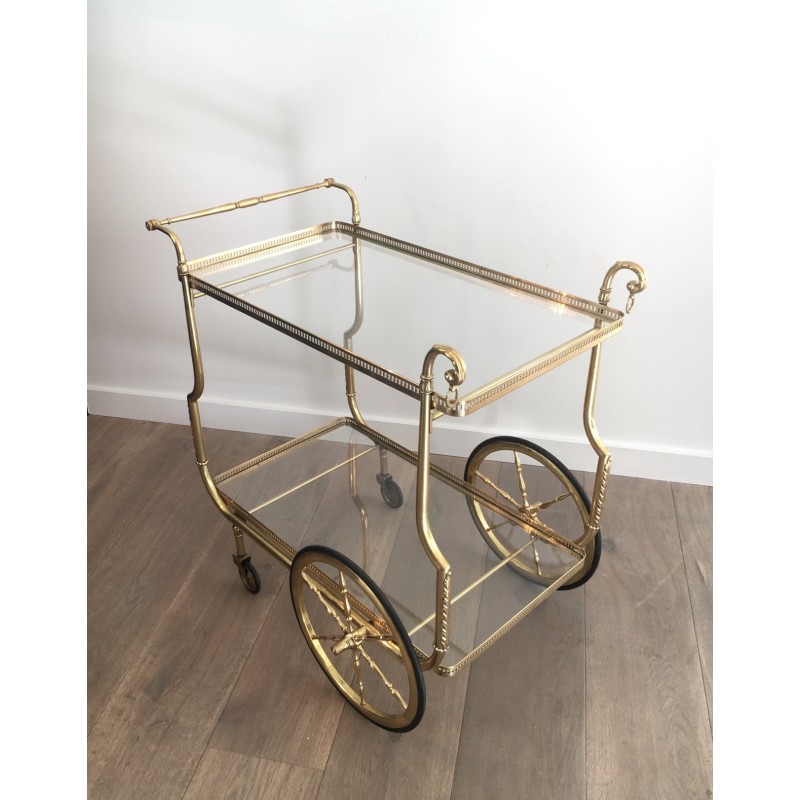 Neoclassical Style Brass Drinks Trolley with Glass Trays by Maison Jansen