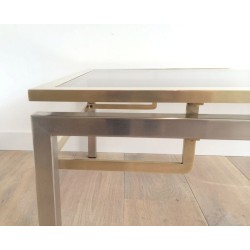 Brushed Steel and Brass Coffee Table by Guy Lefèvre for Maison Jansen