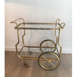 Neoclassical Style Brass Drinks Trolley with Glass Trays by Maison Jansen